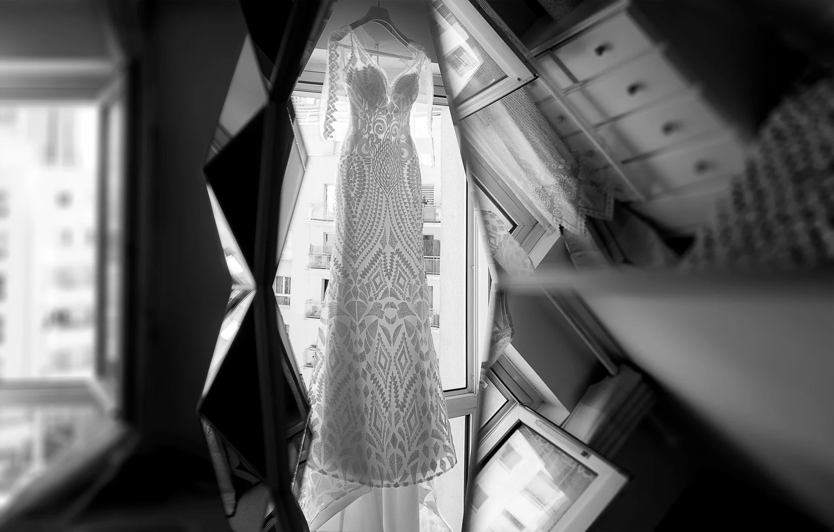 Wedding dress in morning light